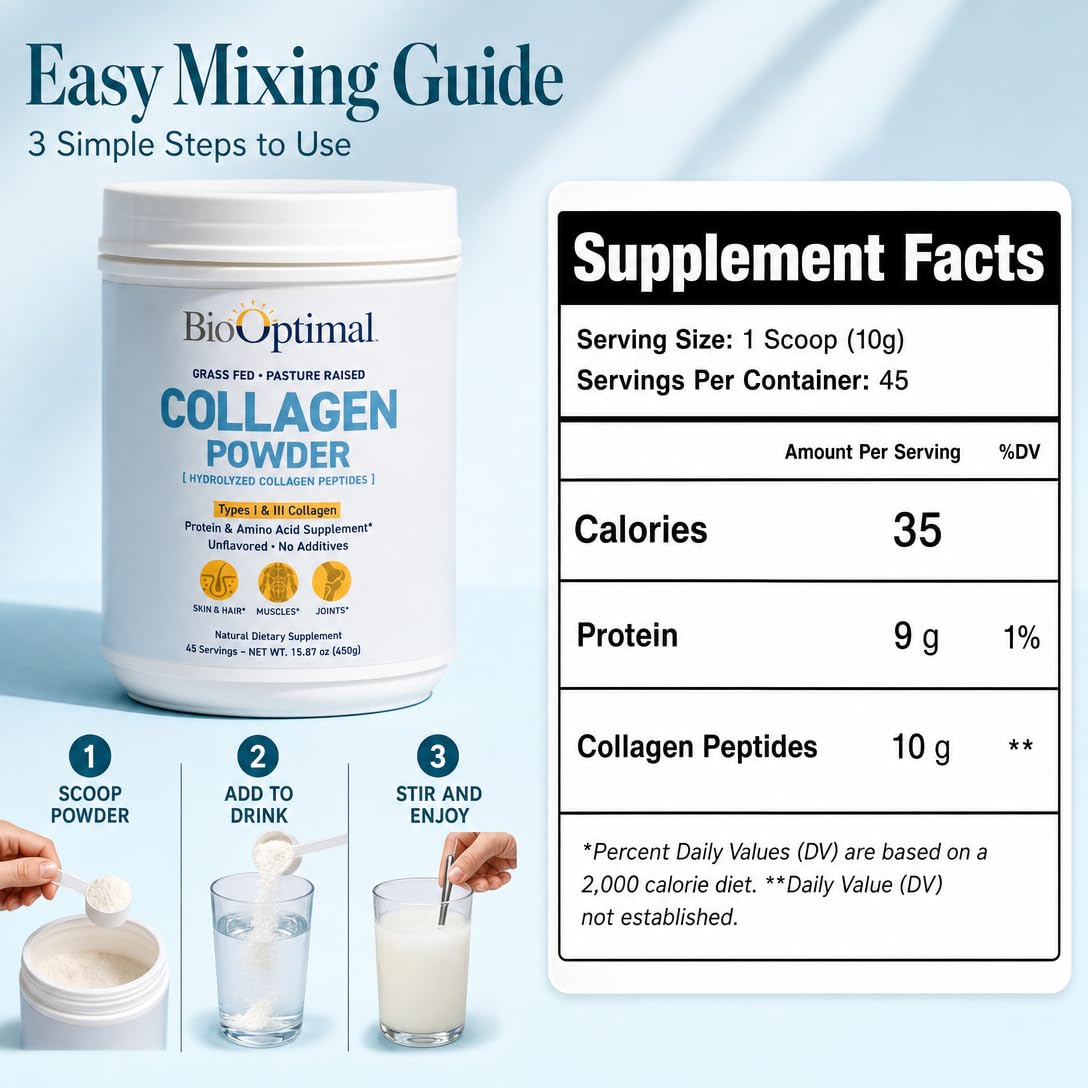 BioOptimal Grass Fed Hydrolyzed Collagen Powder Unflavored - BioOptimal Official Imagery - 8
