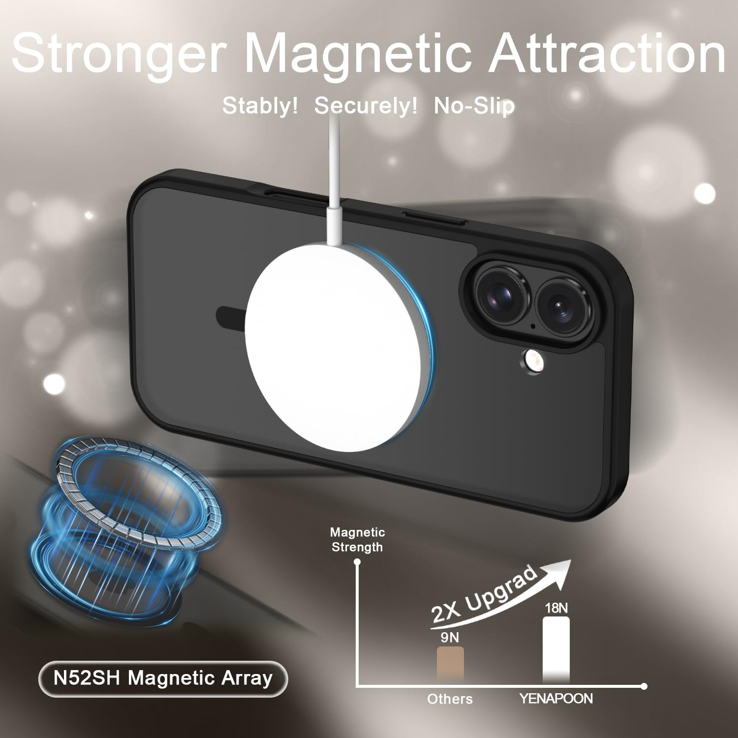 for iPhone 16 Case, Matte Magnetic Phone Cover, Black - YENAPOON Official Product View 3