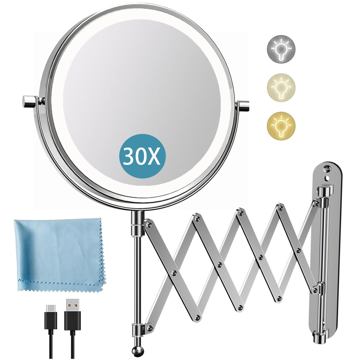 8 Rechargeable Wall Mounted Makeup Mirror Double Sided - FASCINATE Official Imagery - 2