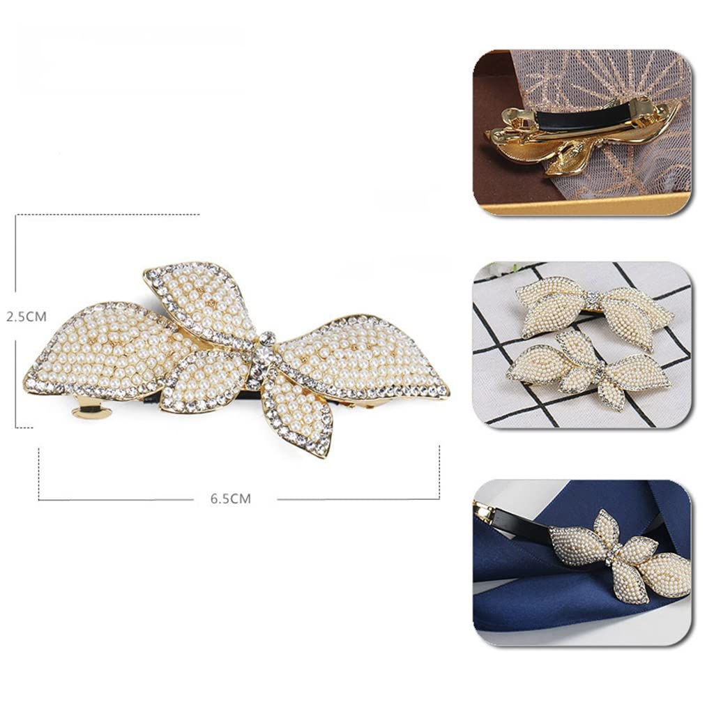 QERTYHJK Ladies Pearl Hair Accessories Rhinestone Set Spring Clip Top Ponytail