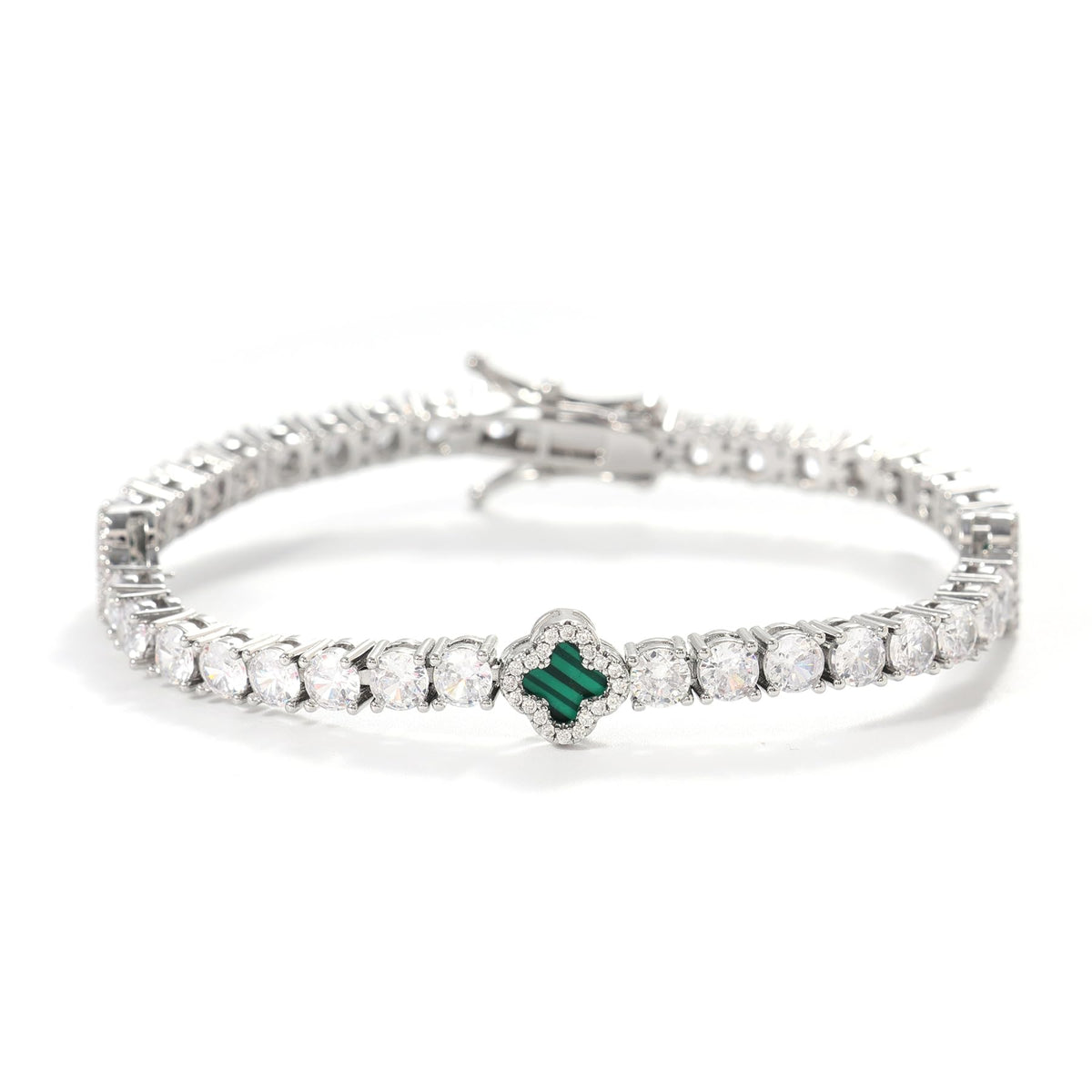 LuxeFlex 4mm Iced Out Four Leaf Tennis Bracelet White Gold - LuxeFlex Official Imagery - 1