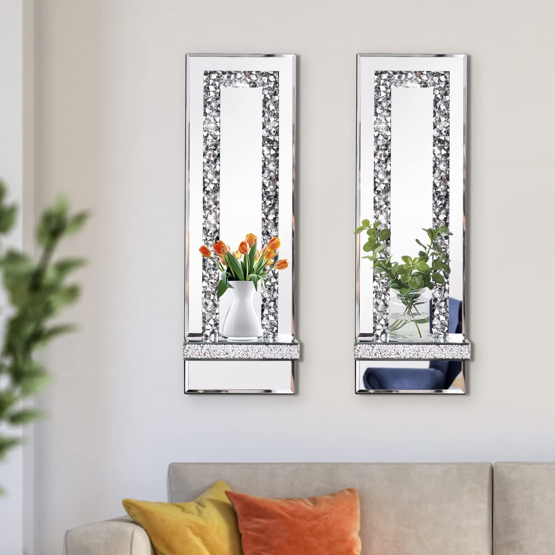 Mirrored Wall Candle Sconces Holder Set of 2 Wall Decor - Aeveco Official Imagery - 3