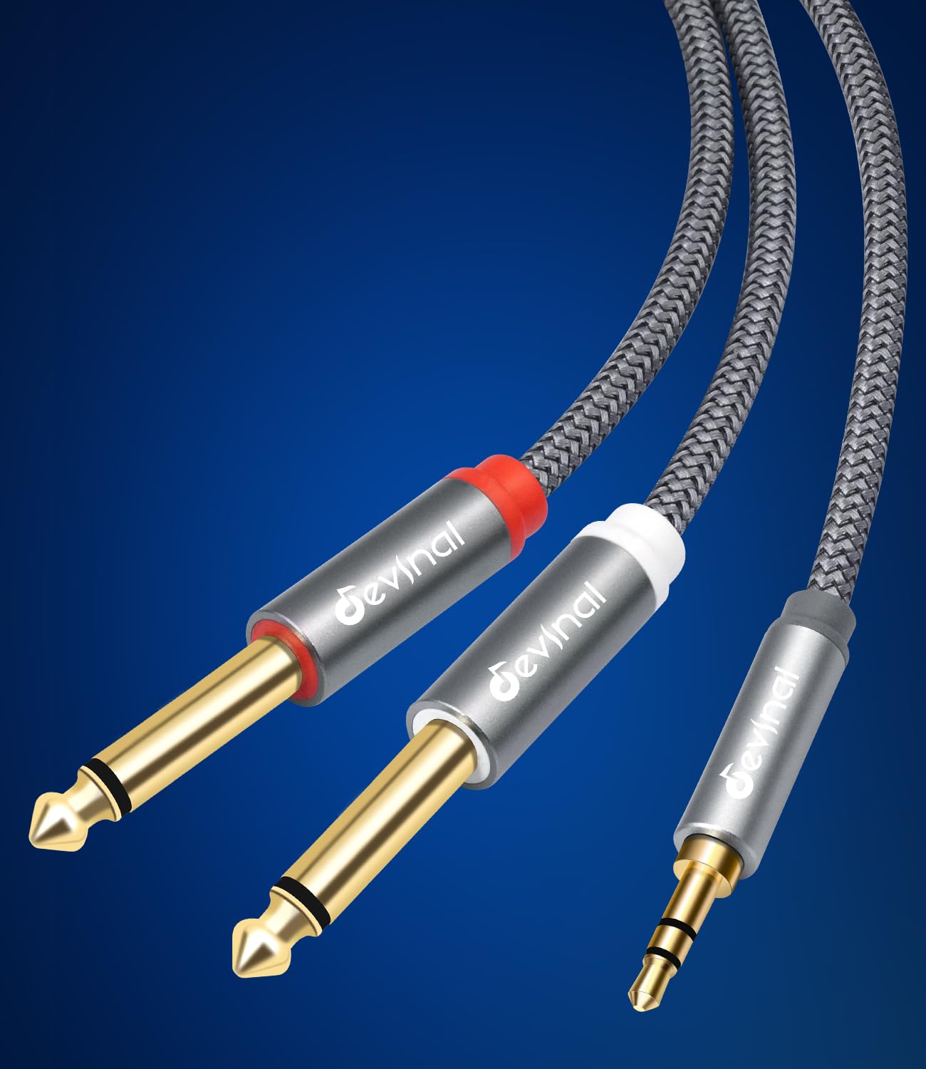 Devinal 3.5mm TRS to Dual 6.35mm TS Mono Audio Cable, 3.3FT, Brai by Devinal - Angle View 9