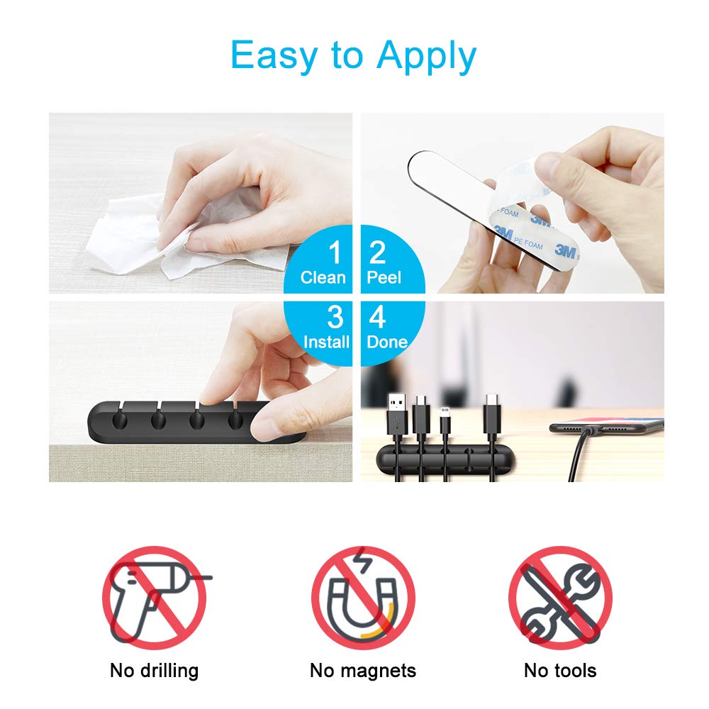 INCHOR Cord Organizer for Desk, Cable Organizer Cable Clips Holder Black - INCHOR Official Product View 7