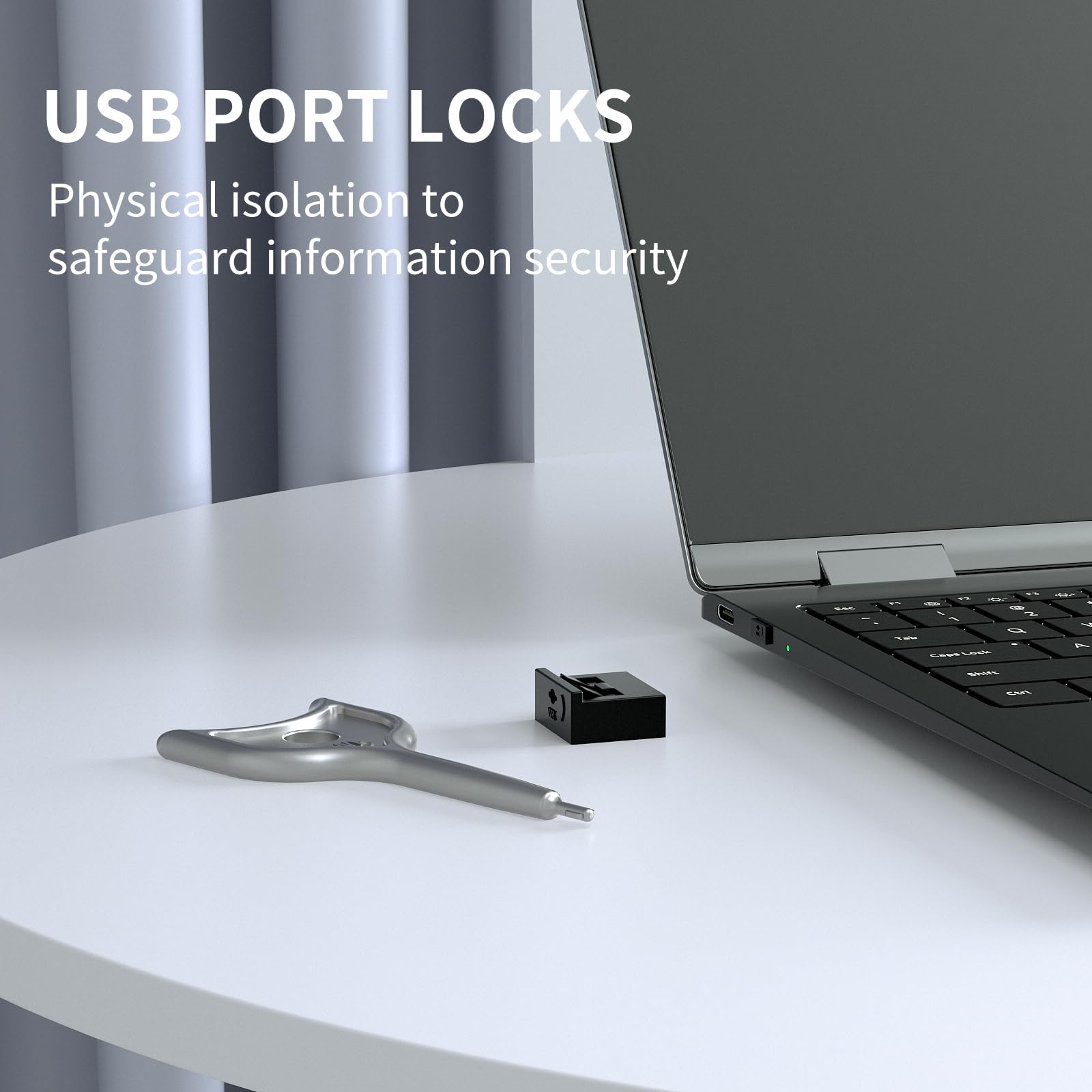 Green 10-pack USB-A port blockers with keys, dust and moisture resistant shields for laptops, PCs, and gaming devices.