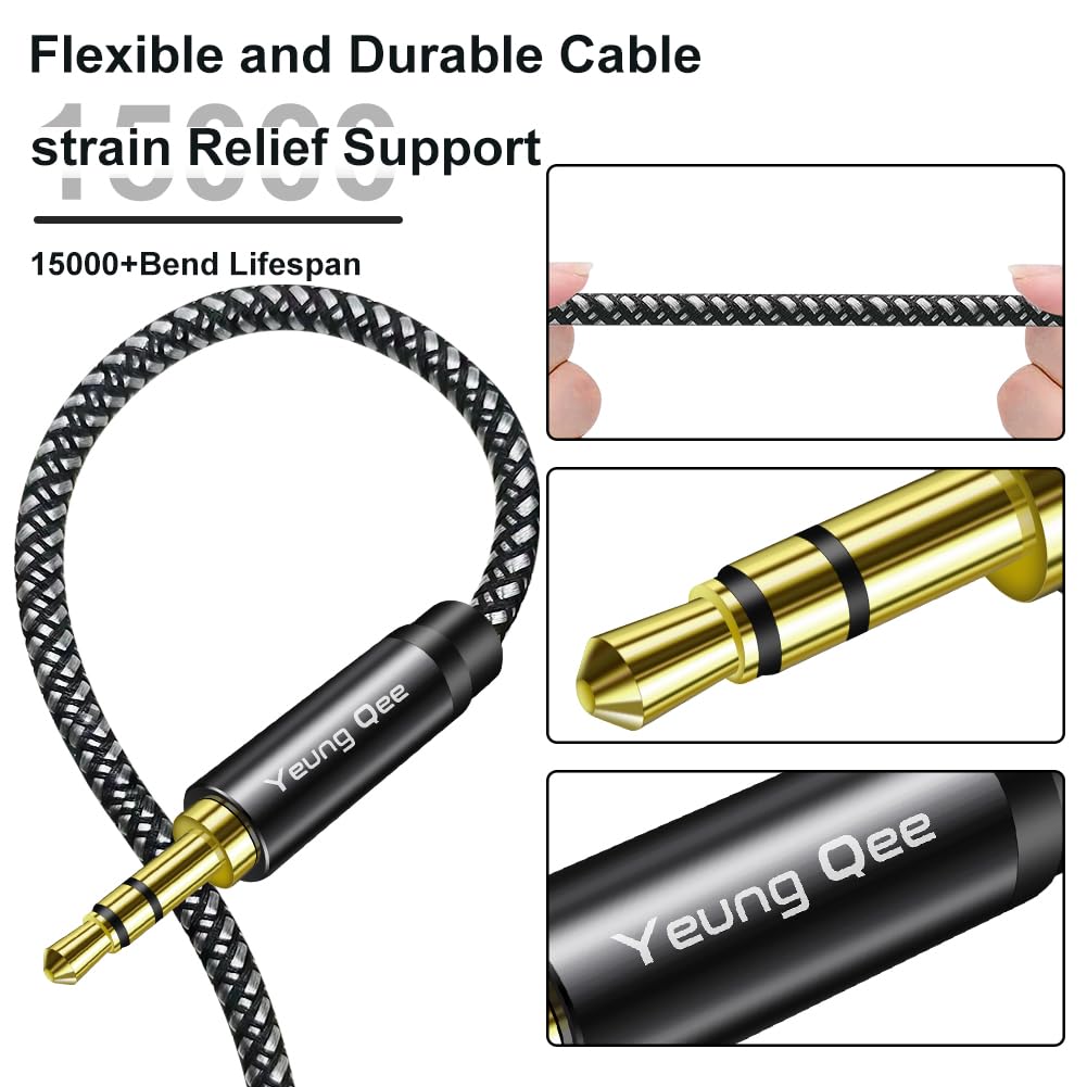 Yeung Qee Aux Cord 10ft, 3.5mm Aux Cable - Nylon Braided Audio Ca by Yeung Qee - Angle View 5