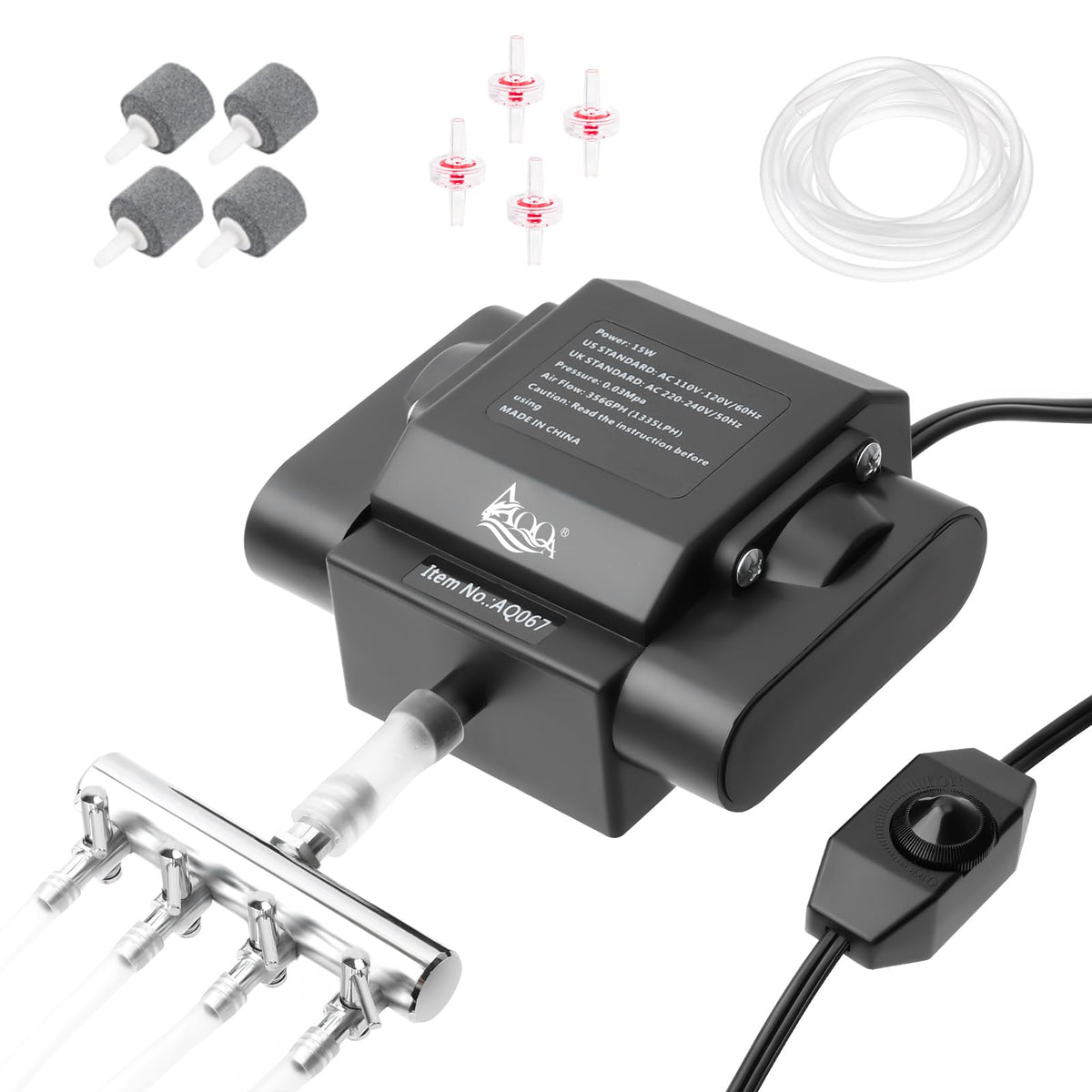 AQQA Aquarium Air Pump 10W 237GPH 4 Outlets Up to 600Gal - AQQA Official Imagery - 1