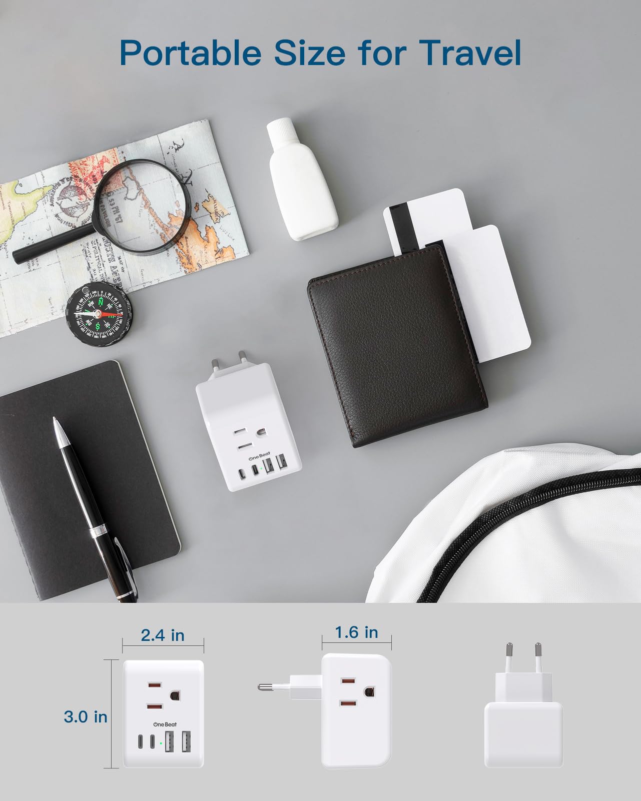 2-Pack European Travel Plug Adapter 7-in-1 USB-C Type C