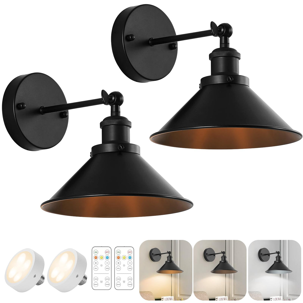Bailoch Black Vintage Wireless Battery Operated Wall Sconces - Bailoch Official Imagery - 2