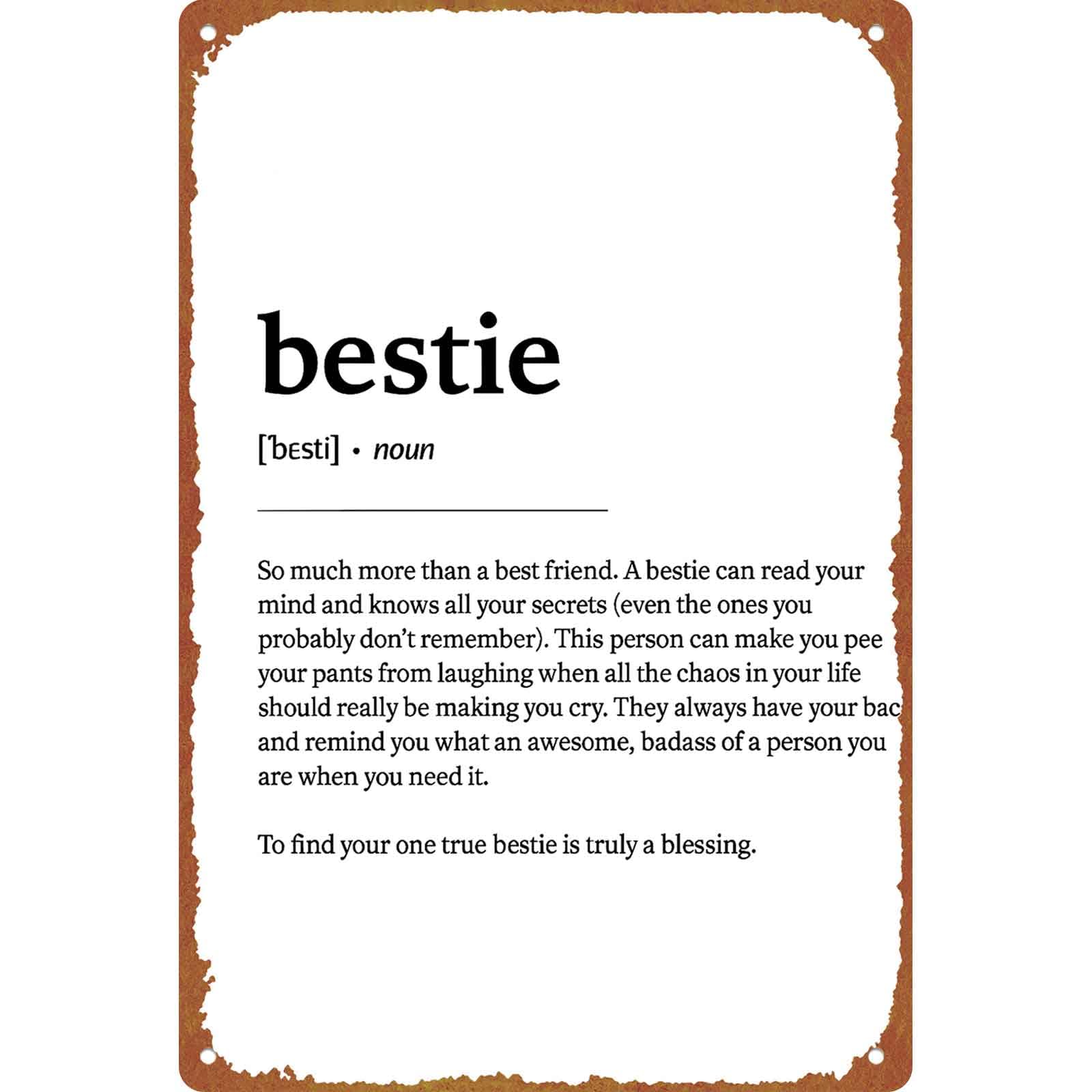 Vintage Bestie Definition Printed Metal Sign, 8x12 Inch Aluminum - Product Imagery