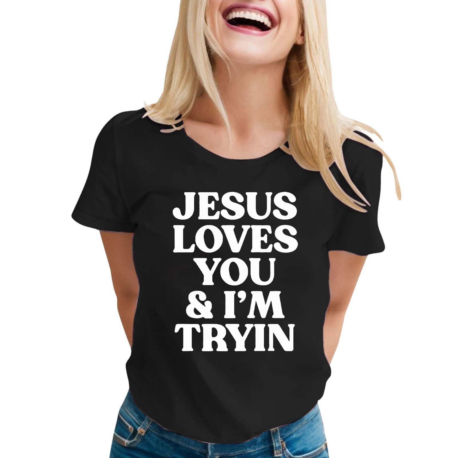 Womens T-Shirt Short Sleeve Cute Print Tees Tops Crew Neck Loose - Generic