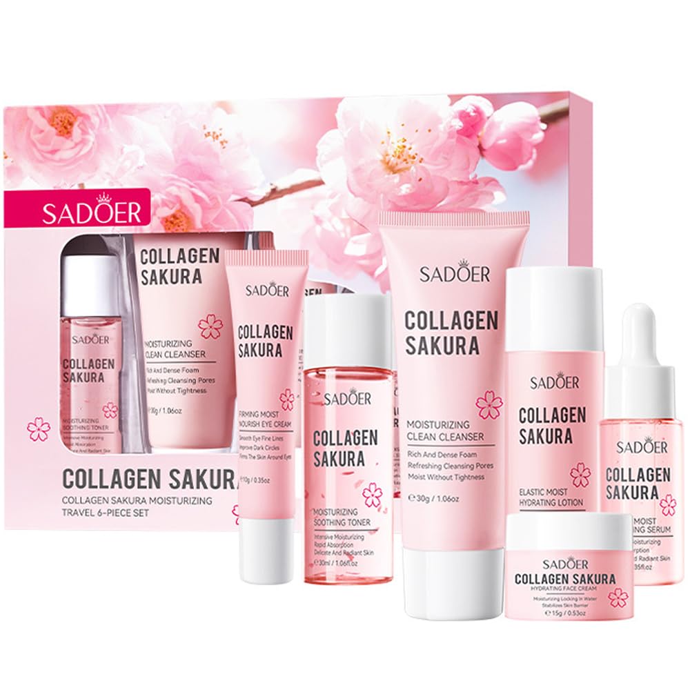 Travel Collagen Sakura Skincare Kit, 6pcs Skin Care Set include - Product Imagery