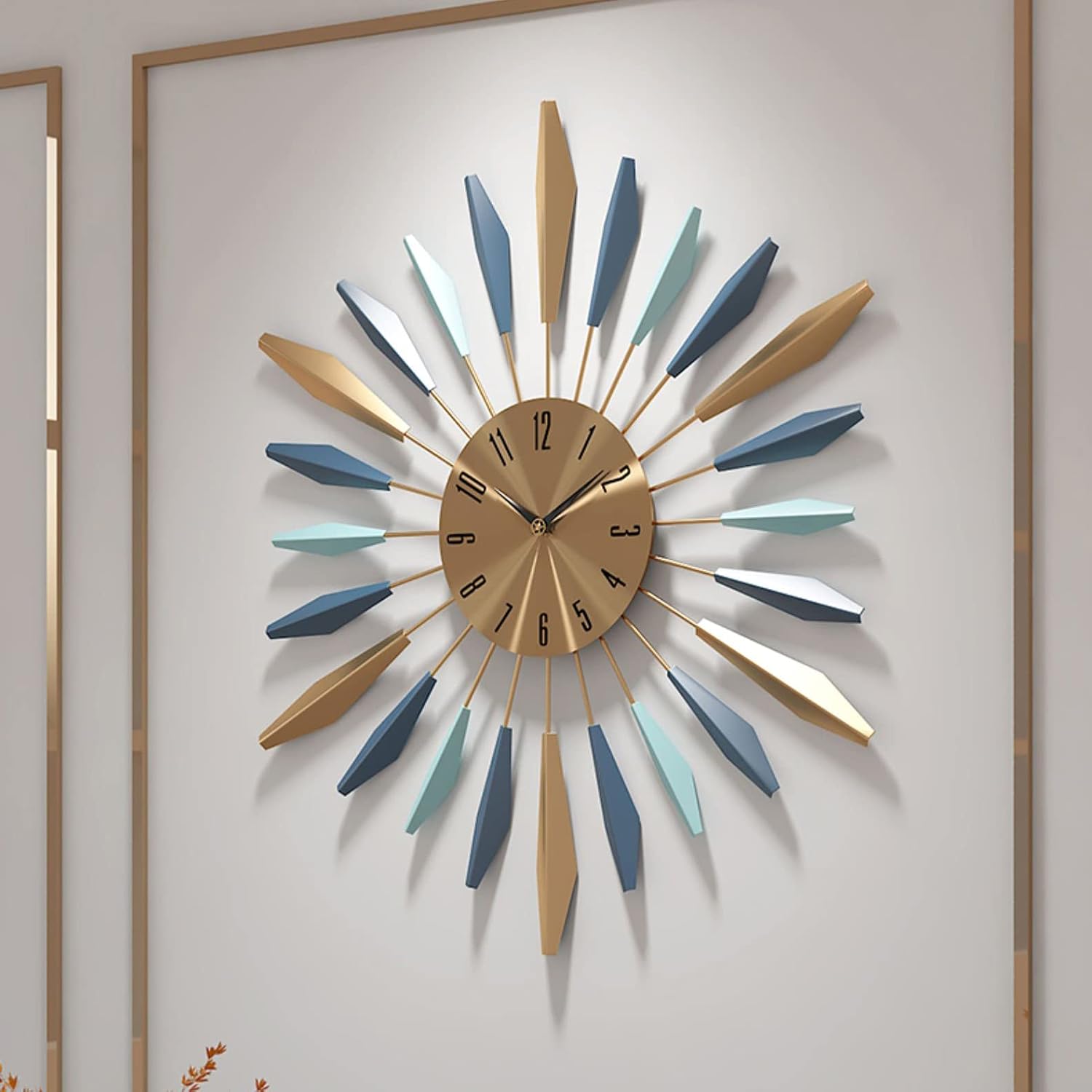 YISITEONE large metal wall clock with a mid-century design, silent non-ticking mechanism, decorative clock for living spaces