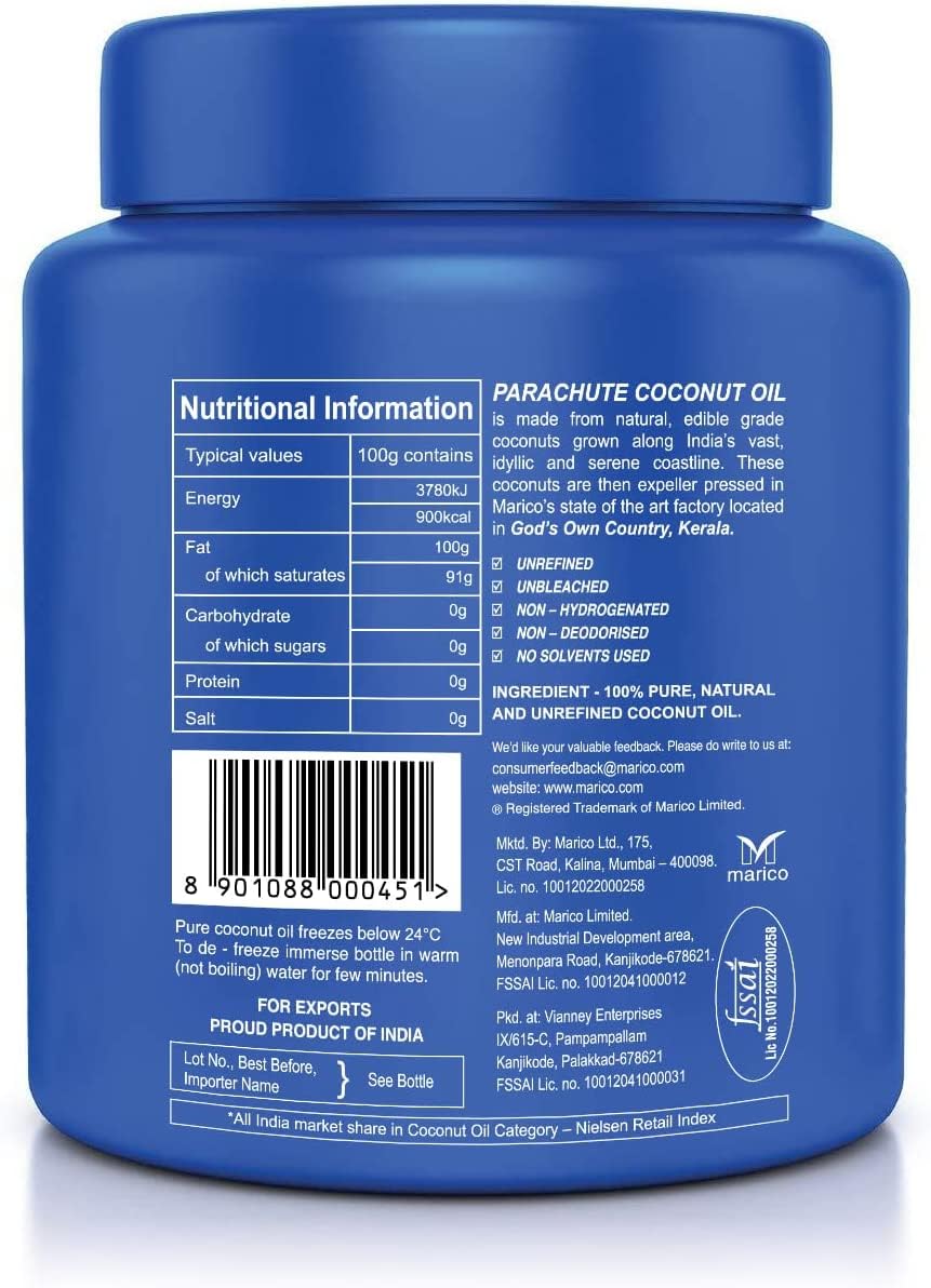 Parachute Coconut Oil - 100% Pure & Natural Unrefined Coconut - Parachute Official Product View 3
