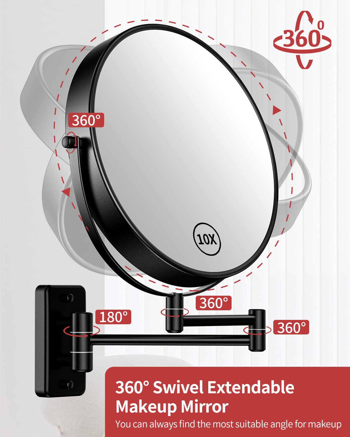 Gospire 9 Large Size Wall Mount Magnifying Mirror 1X 10X - Gospire Official Imagery - 6