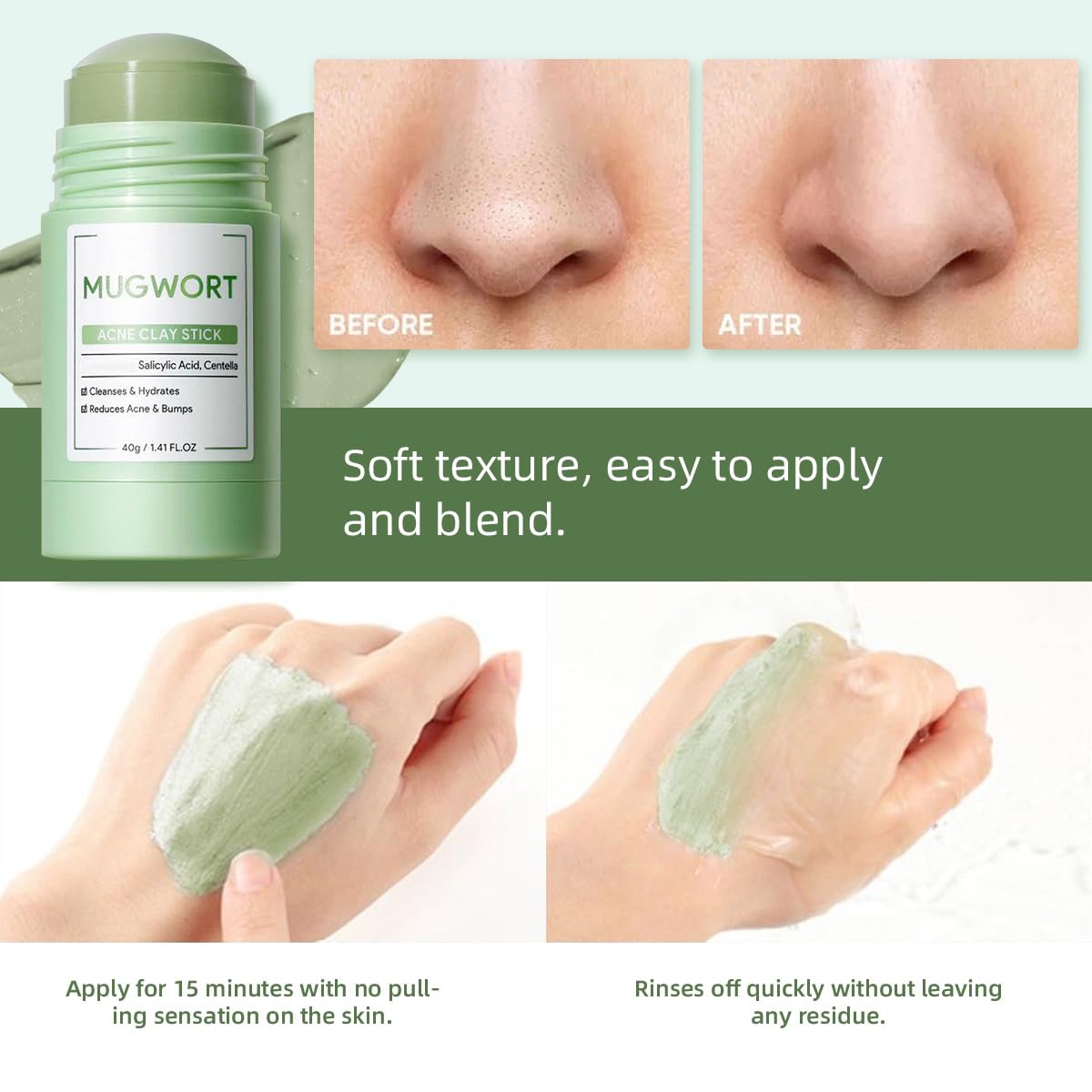 2 Pcs Face Mask Stick for Face，Volcanic and Wormwood Mud Mask - Grospe