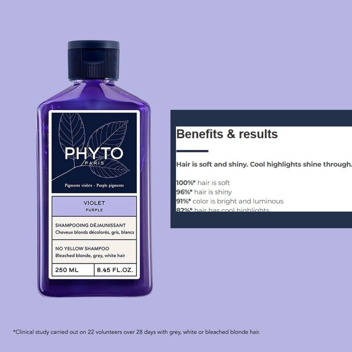 PHYTO Purple No-Yellow Shampoo for Gray, White & Bleached Blonde Hair | Sulfate-Free | Neutralizes Brassy Tones, Illuminates Highlights | Made in France | 8.45 fl oz