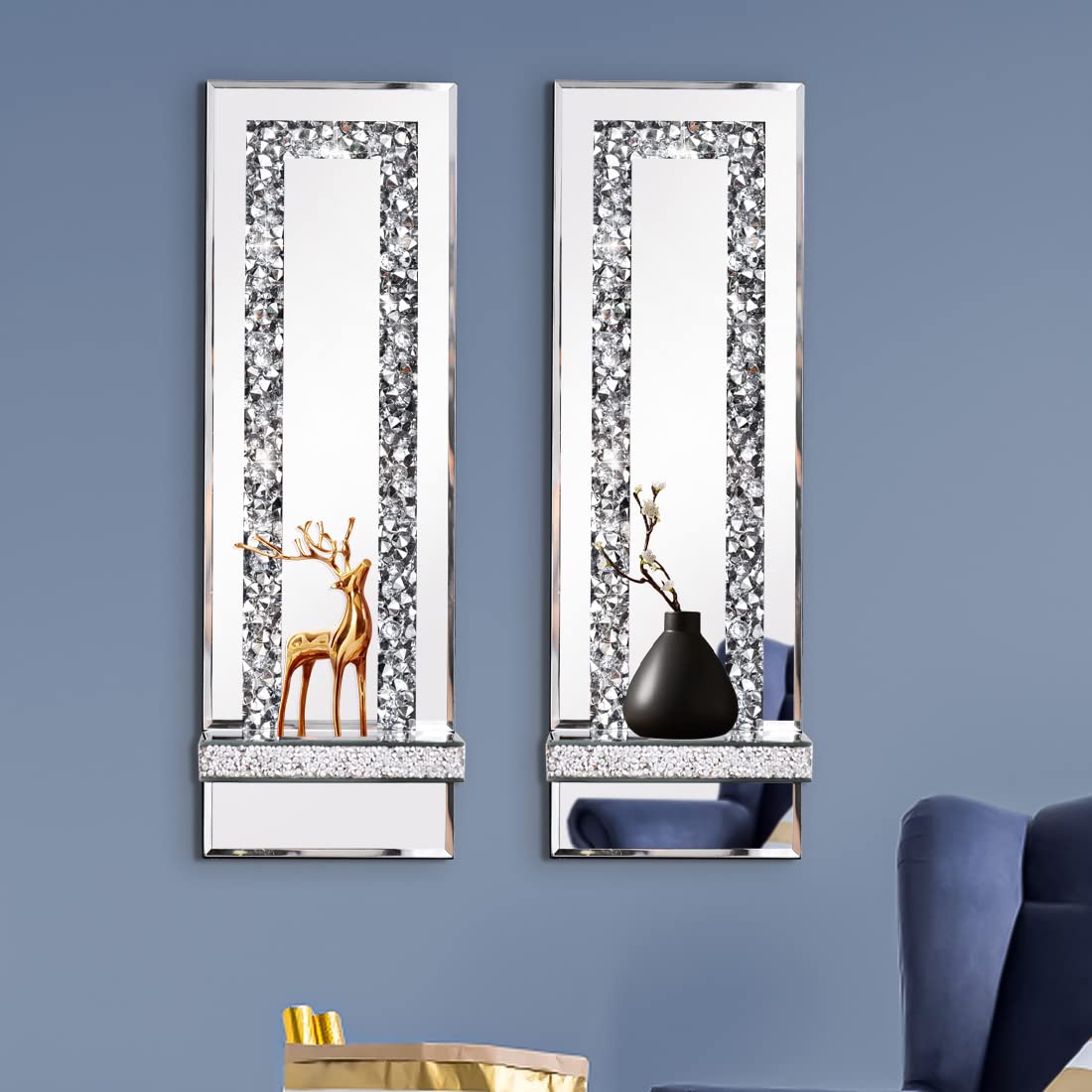 Mirrored Wall Candle Sconces Holder Set of 2 Wall Decor - Aeveco Official Imagery - 7