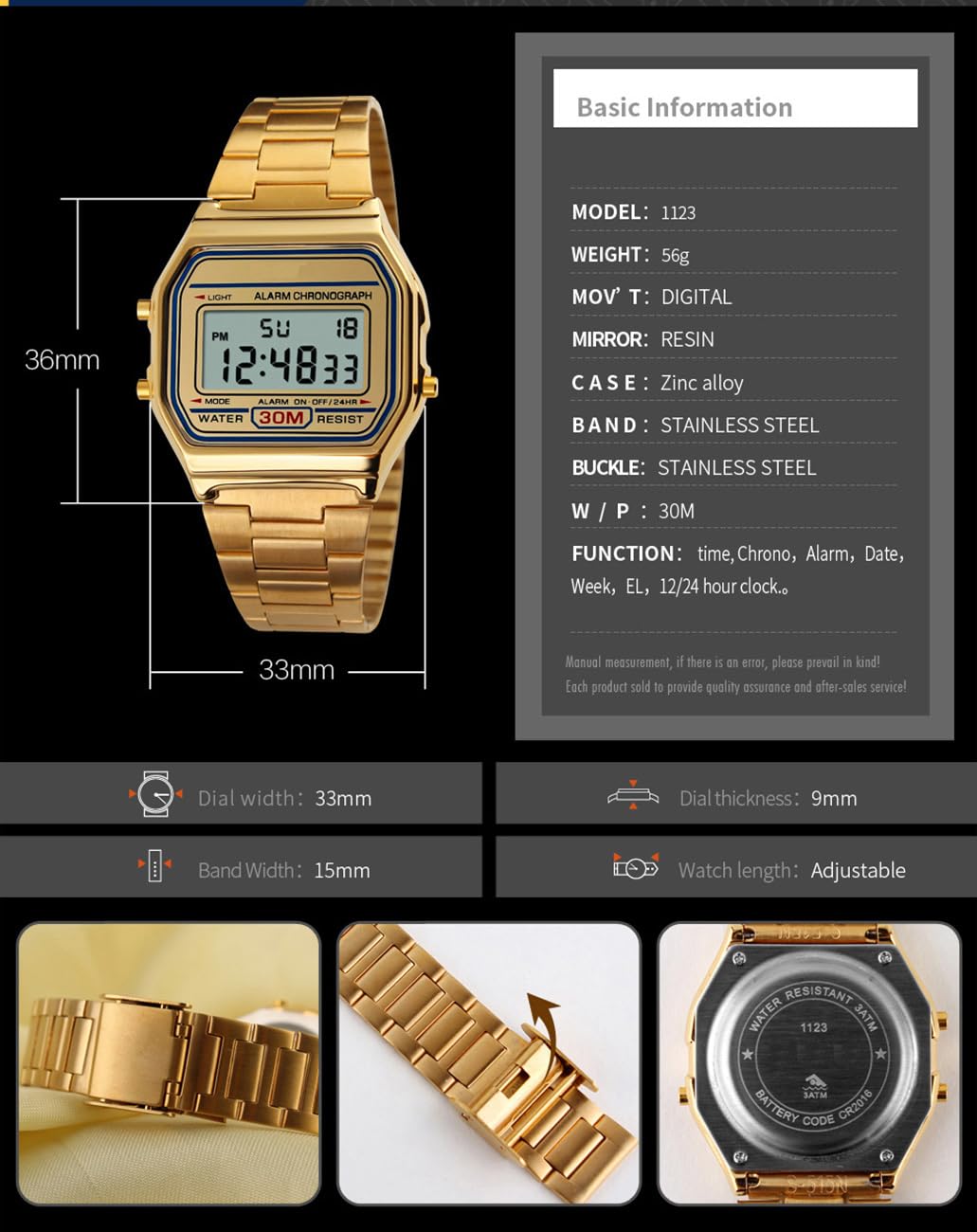 PASOY Men's Digital Gold Stainless Steel Watch - View 5