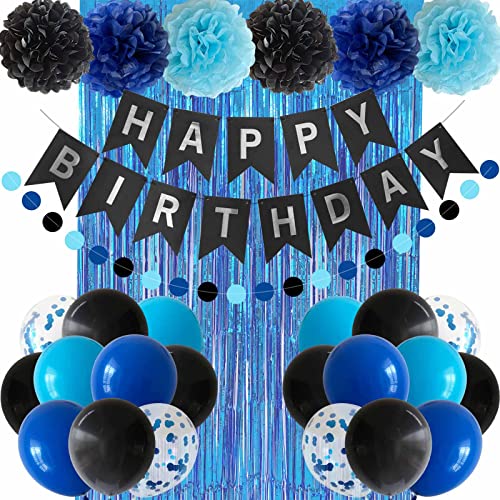 ANSOMO Blue and Black Happy Birthday Party Decorations for Boys - Product Imagery