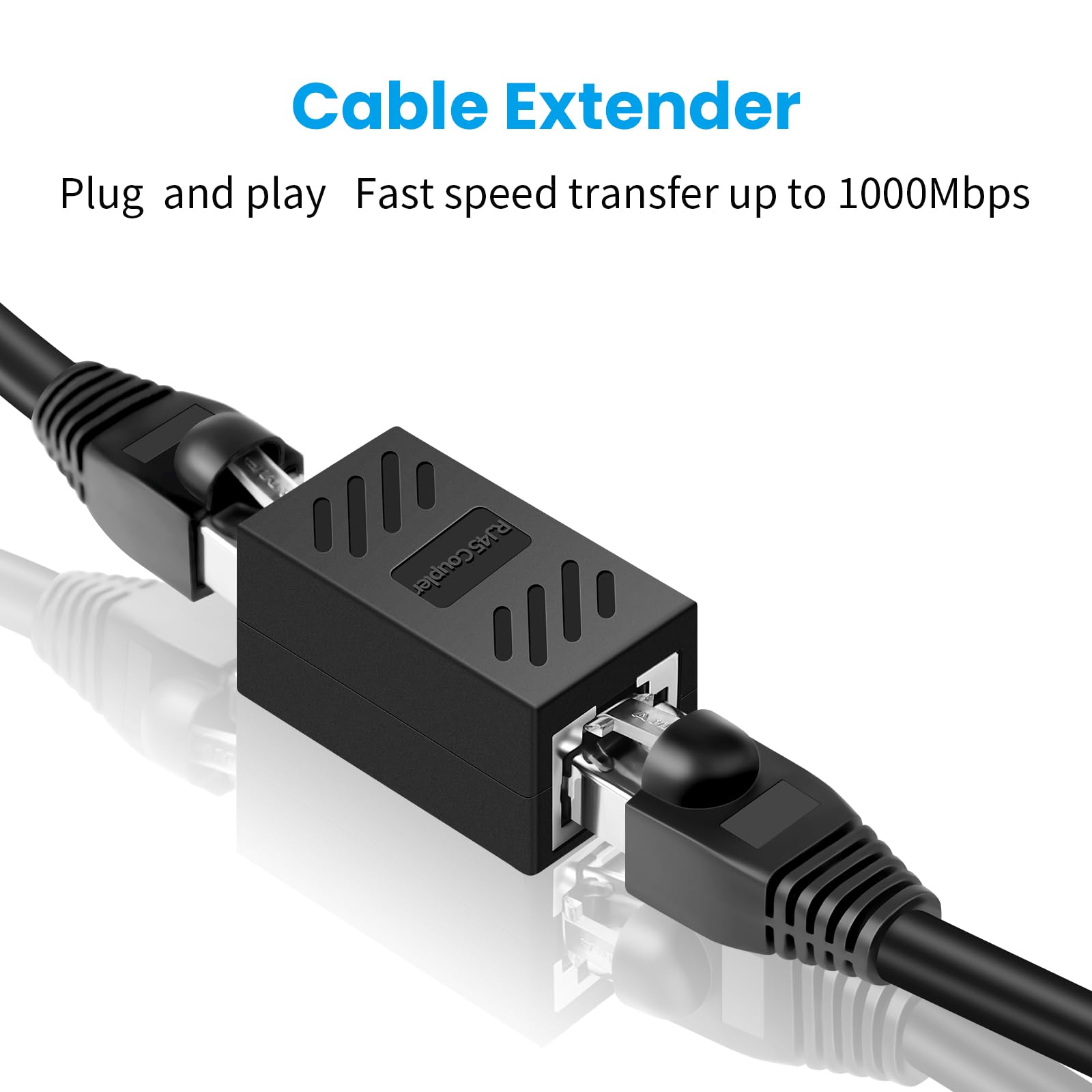 Fepukew RJ45 Ethernet network cable couplers, female-to-female inline adapters for Cat7, Cat6, Cat5e, and Cat5 cables, 4-pack