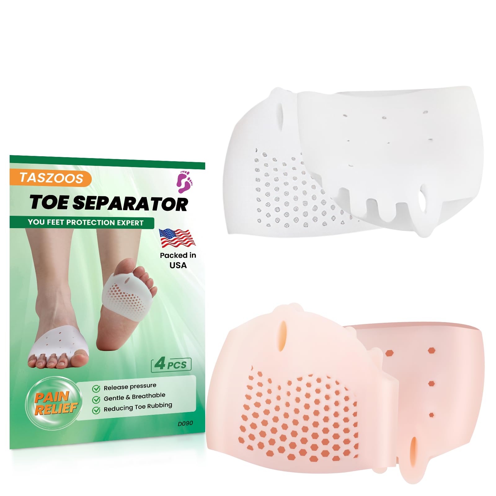 TASZOOS Gel Toe Separators 4 PCS – Metatarsal Pad Spacers