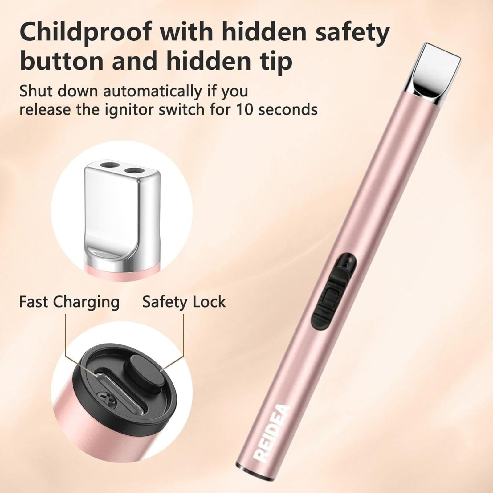 REIDEA Candle Lighter Rose Gold, Long USB Rechargeable Electronic - REIDEA Official Product View 4