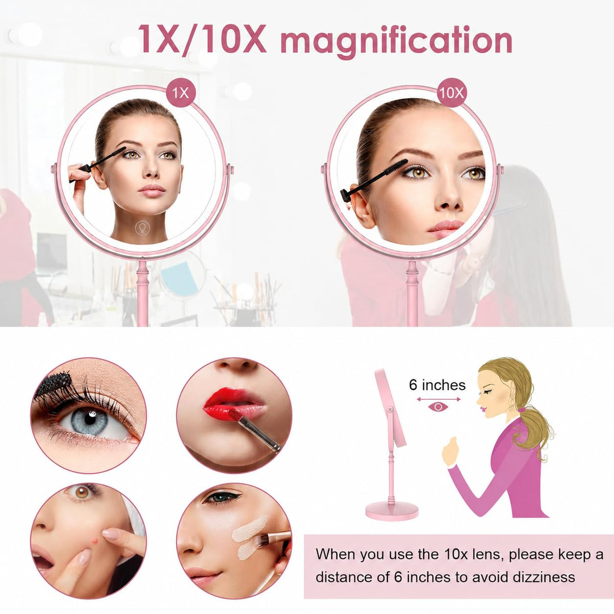 DEIOVWXS Makeup Mirror Rechargeable Vanity Mirror with 3 - DEIOVWXS Official Imagery - 6