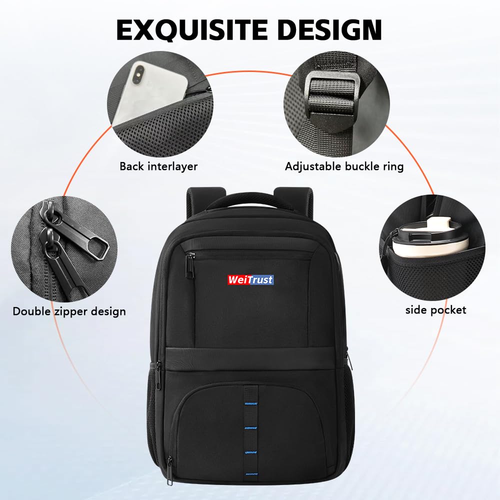WeiTrust Travel Laptop Backpack, 40L Water-Resistant & Durable Business Backpack, Airline-Approved for Carry-On, Fits 17.3-inch Laptops, Suitable for School & Daily Commute