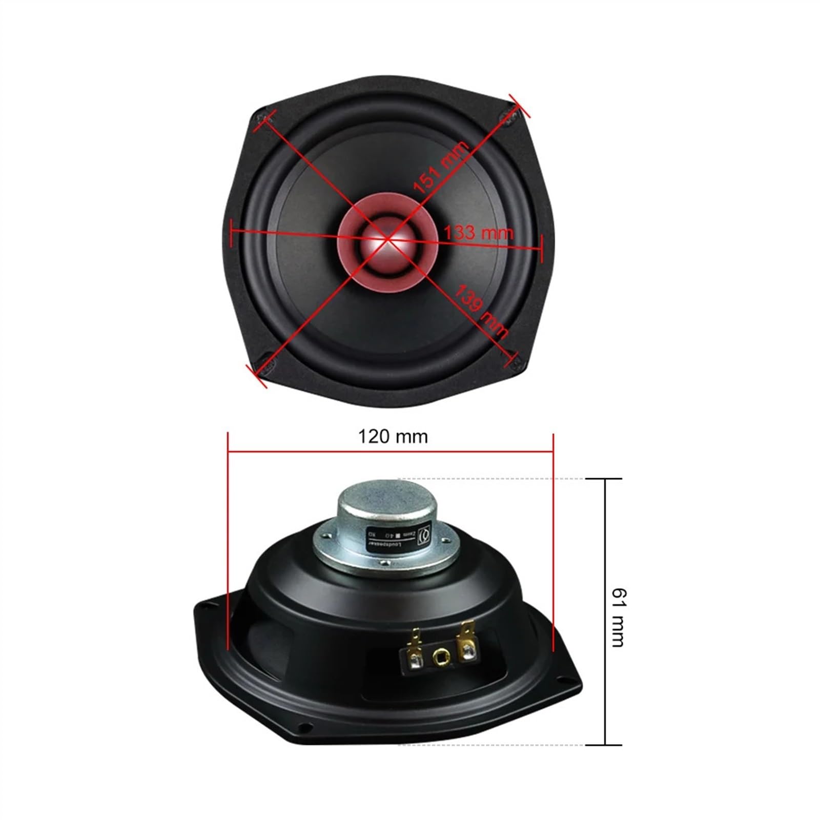 ABLNLPYOC 2Pcs 5.25 Inch HiFi Full Range Speaker Units 4 8 Ohm 40W NdFeB Magnet Loudspaeker Home Theater Music Sound Speaker(Square 8 Ohm)
