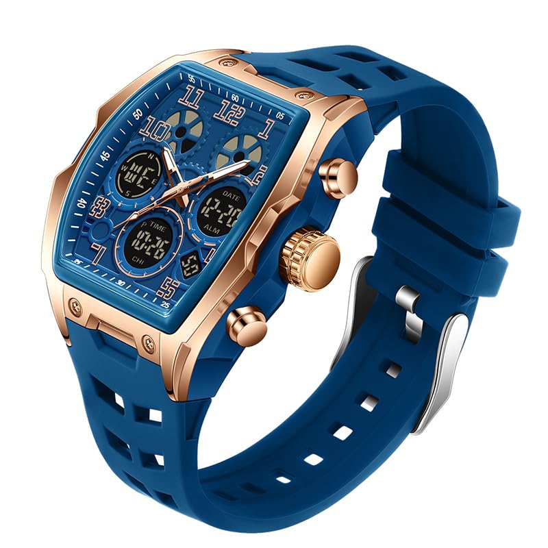FANMIS Men Hollow Rectangle Analog Digital Sports Watch 50M - Product Imagery