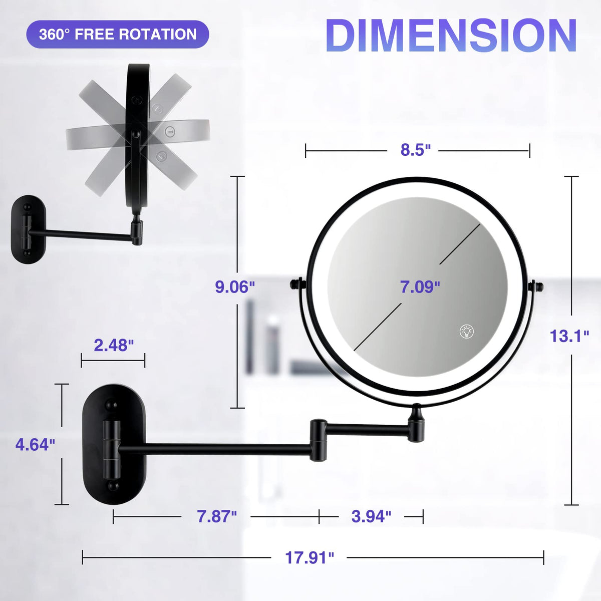 Rechargeable Wall Mounted Makeup Mirror 8 5 inch Double - VORREMIRR Official Imagery - 8