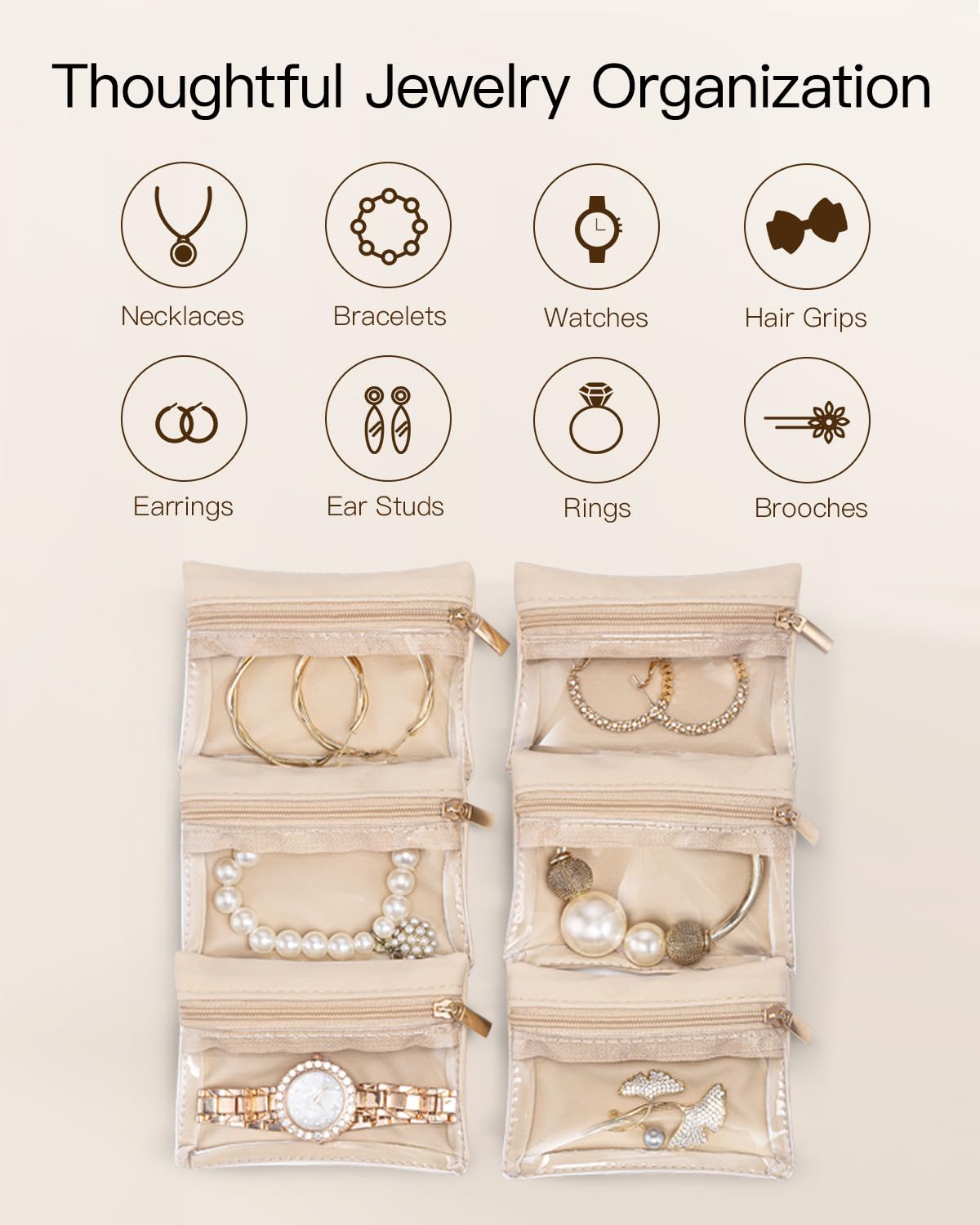 VLANDO Jewelry Organizer with Clear 6 Velvet Bags Pink - VLANDO Official Imagery - 8