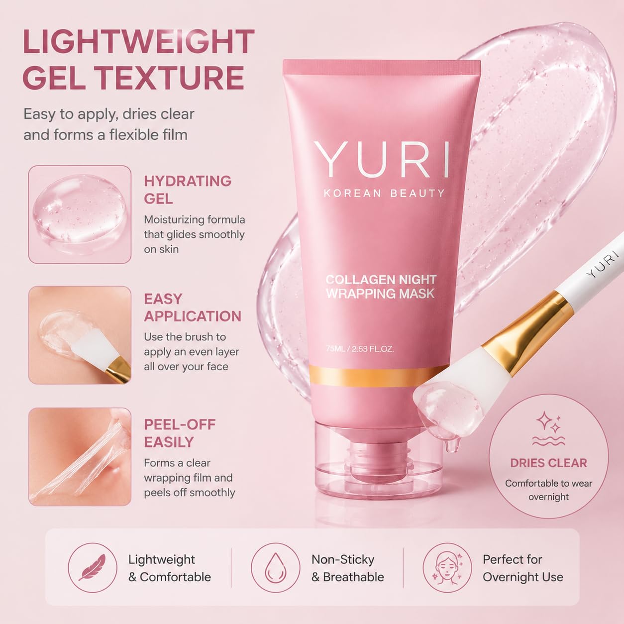 YURI Collagen Night Wrapping Mask, Overnight Peel-Off Face Mask, - YURI Collagen Mask