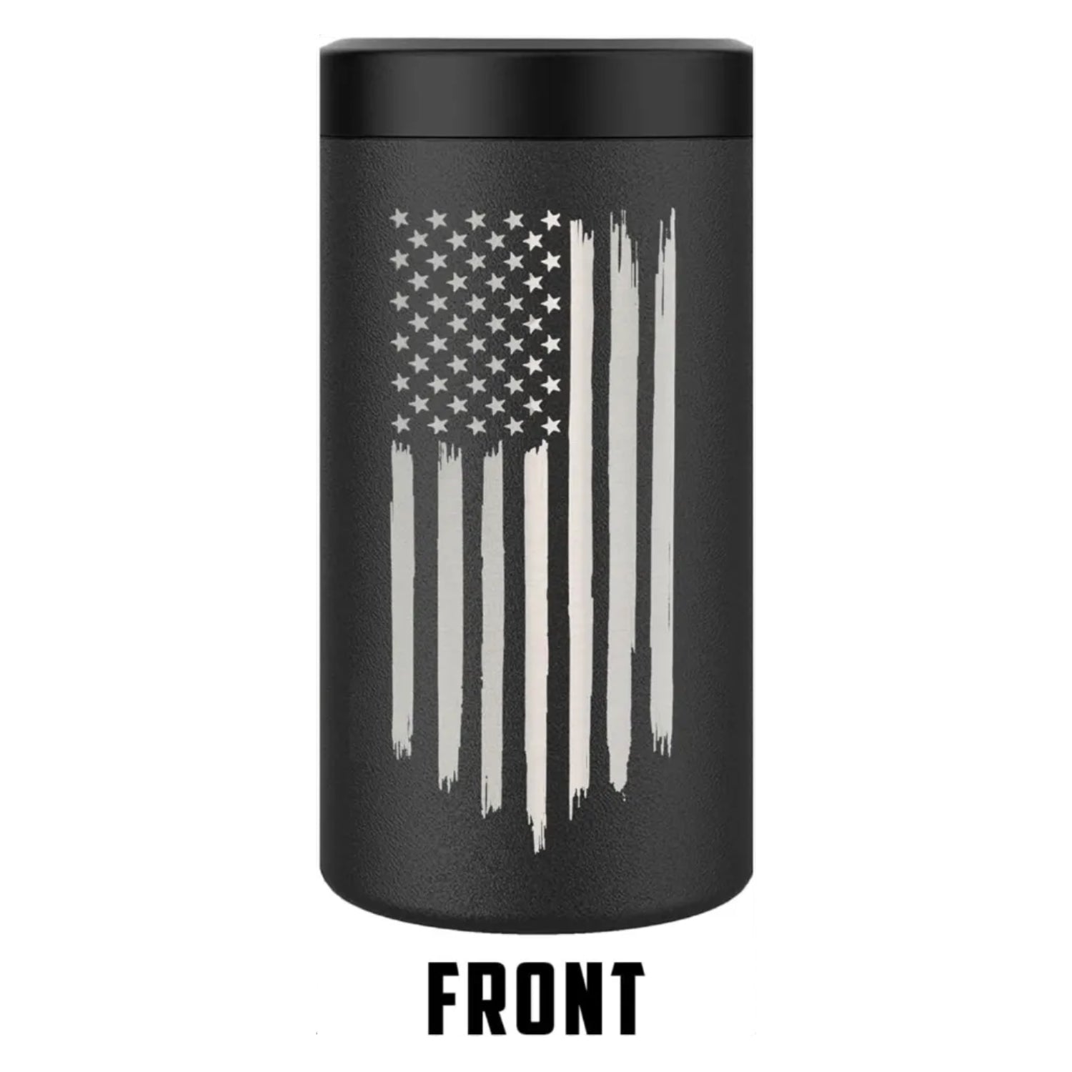 American flag 4-in-1 insulated can cooler from Military Gift Shop, fits most bottles and cans, with a patriotic flag design