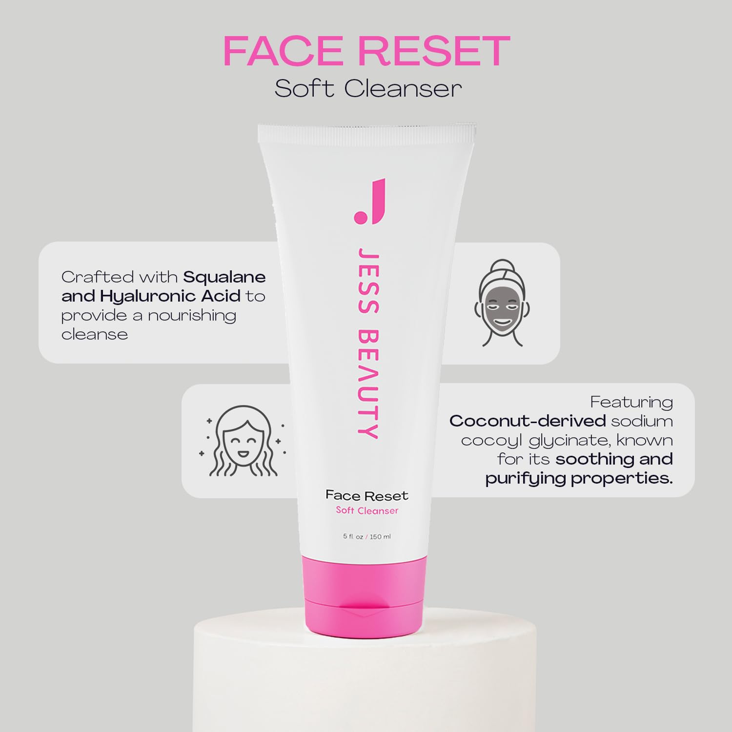 JESS BEAUTY | Face Reset Cleanser | Gentle Hydrating Gel Face Wash with Squalane, Beta-Glucan & Hyaluronic Acid | Cleanses Without Stripping Skin Barrier | Korean Skincare 5 fl oz - JESS BEAUTY Official Product View 3