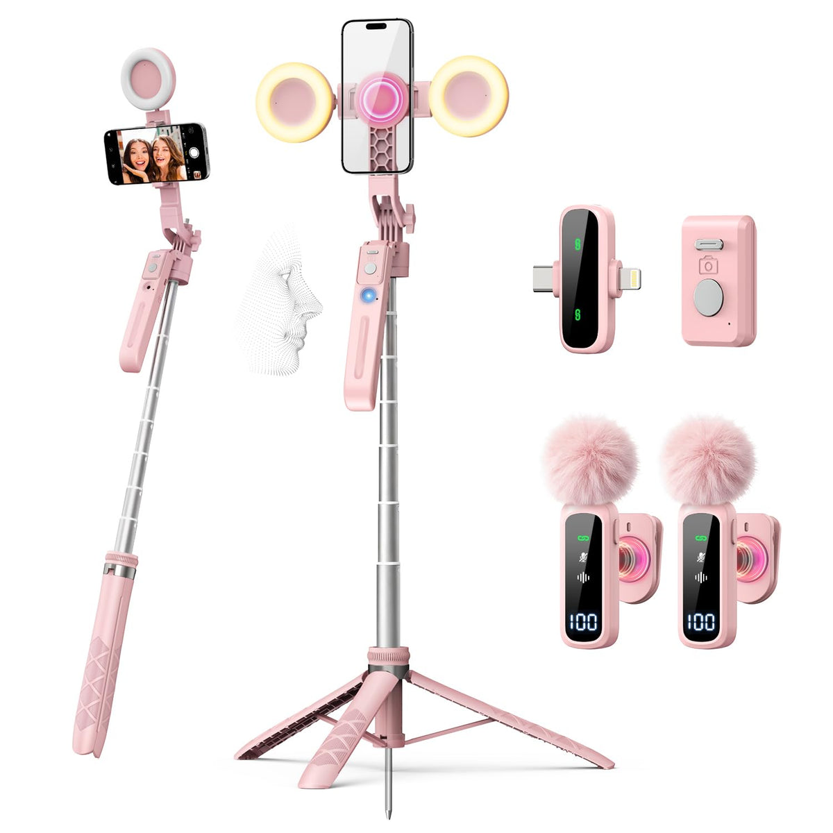 Pink Vlogging Kit for iPhone Android 71 Magnetic Auto Face - yAyusi Official Imagery - 2