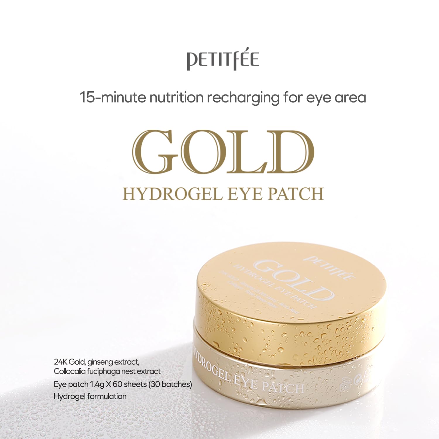 Petitfee Gold Hydrogel Eye Patch 60ea (30pairs) - 24k Gold Eye Mask for Moisturizing, Glowy Skin, Hydrating, Skin Elasticity, Youthful Complexion, Ginseng, Collagen - Petitfee Official Product View 3