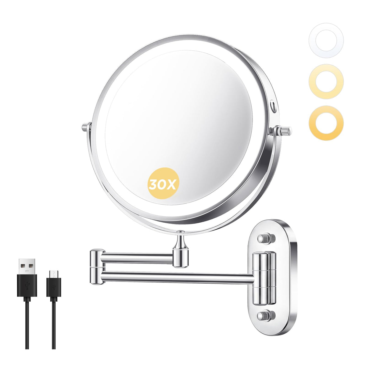 Wall Mounted Makeup Mirror 8 Inch 1X 30X Rechargeable - tubbede Official Imagery - 2