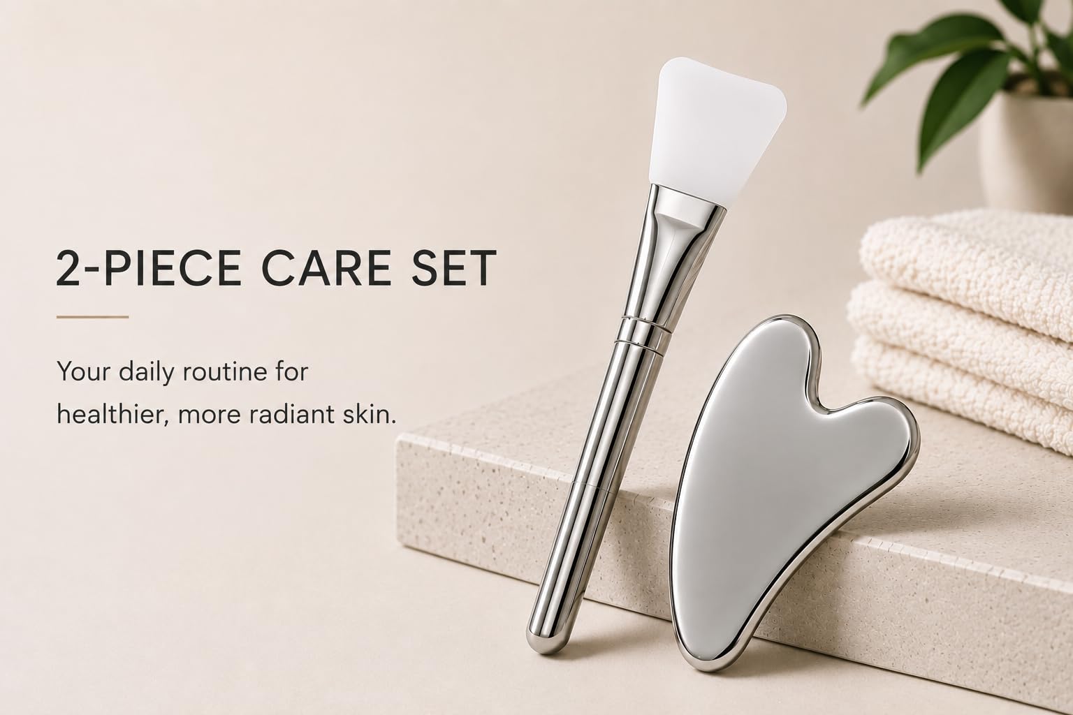 Stainless Steel Gua Sha &amp; Silicone Face Mask Brush Set, - SEZER