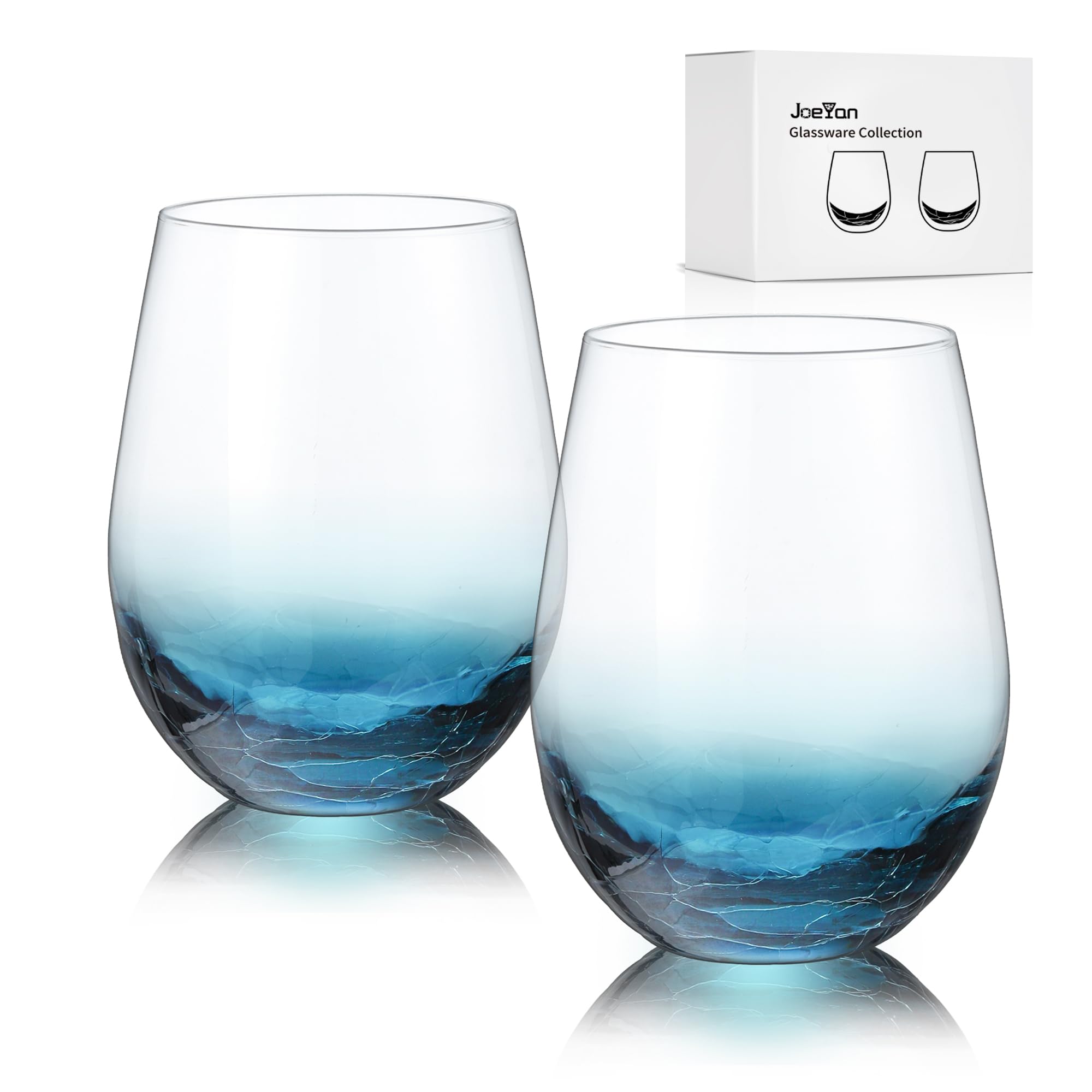 Joeyan Handmade Blue Stemless Crackle Wine Glasses Cups,Red Wine - Product Imagery