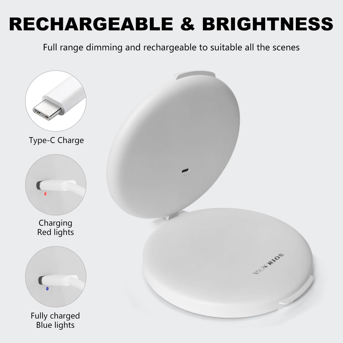 96 LEDs Folding Rechargeable and 10x Magnification Makeup - VANRIOS Official Imagery - 8