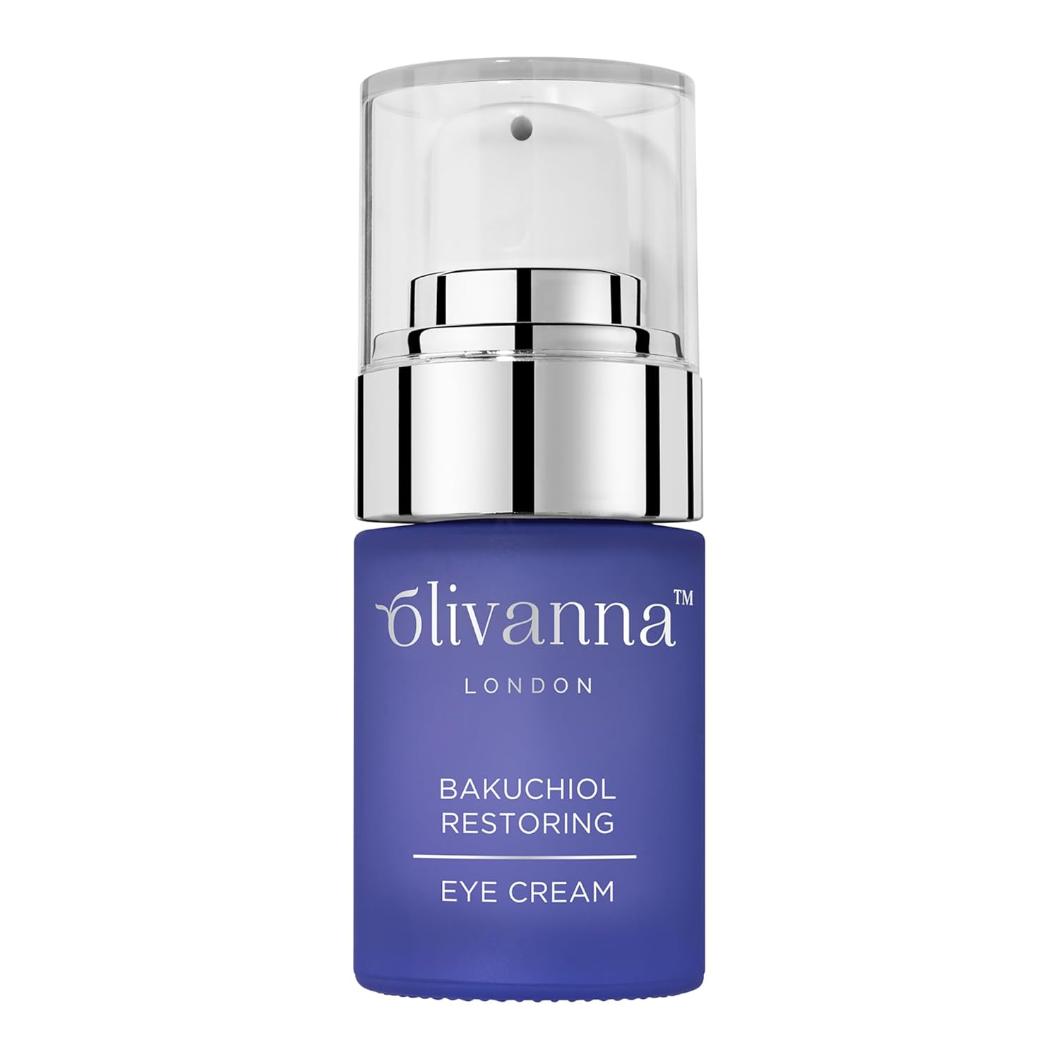 Olivanna Bakuchiol Restoring Eye Cream with elderflower extract, shown in a jar, designed to reduce eye area visibility.