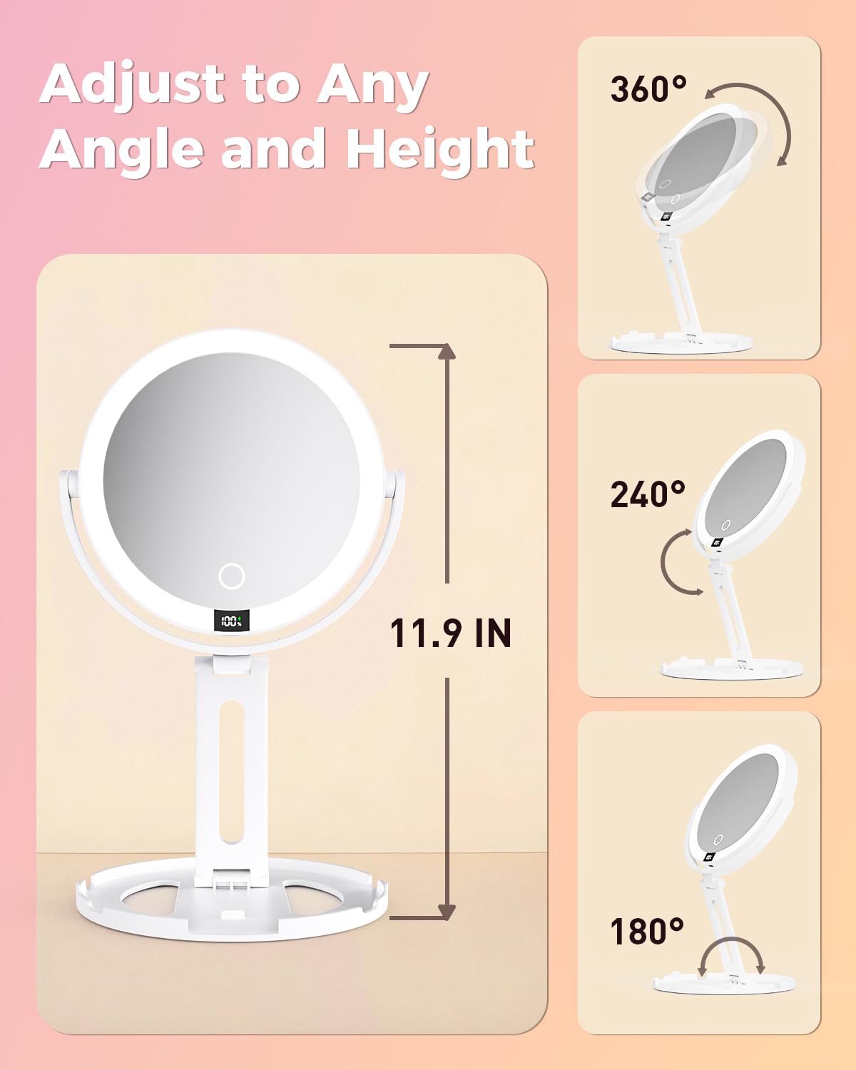 Foldable Travel Makeup Mirror with Light and Magnification - VEXOOX Official Imagery - 3