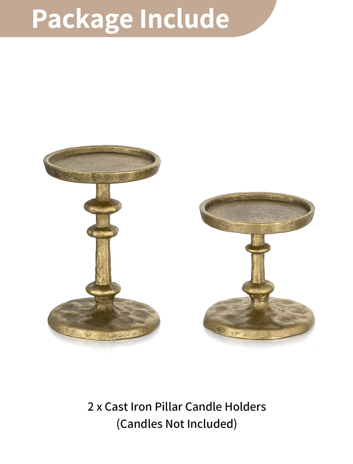 NUPTIO Gold Candle Holders for Pillar Antique Brass Cast - NUPTIO Official Imagery - 7
