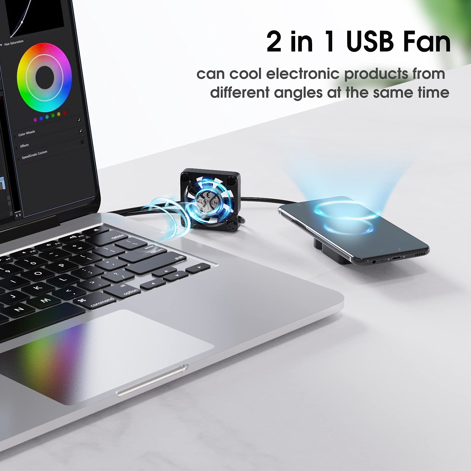ELUTENG Dual 40mm USB Fan with 3 Speeds Adjustable 5V PC Fan Max by ELUTENG - Angle View 4