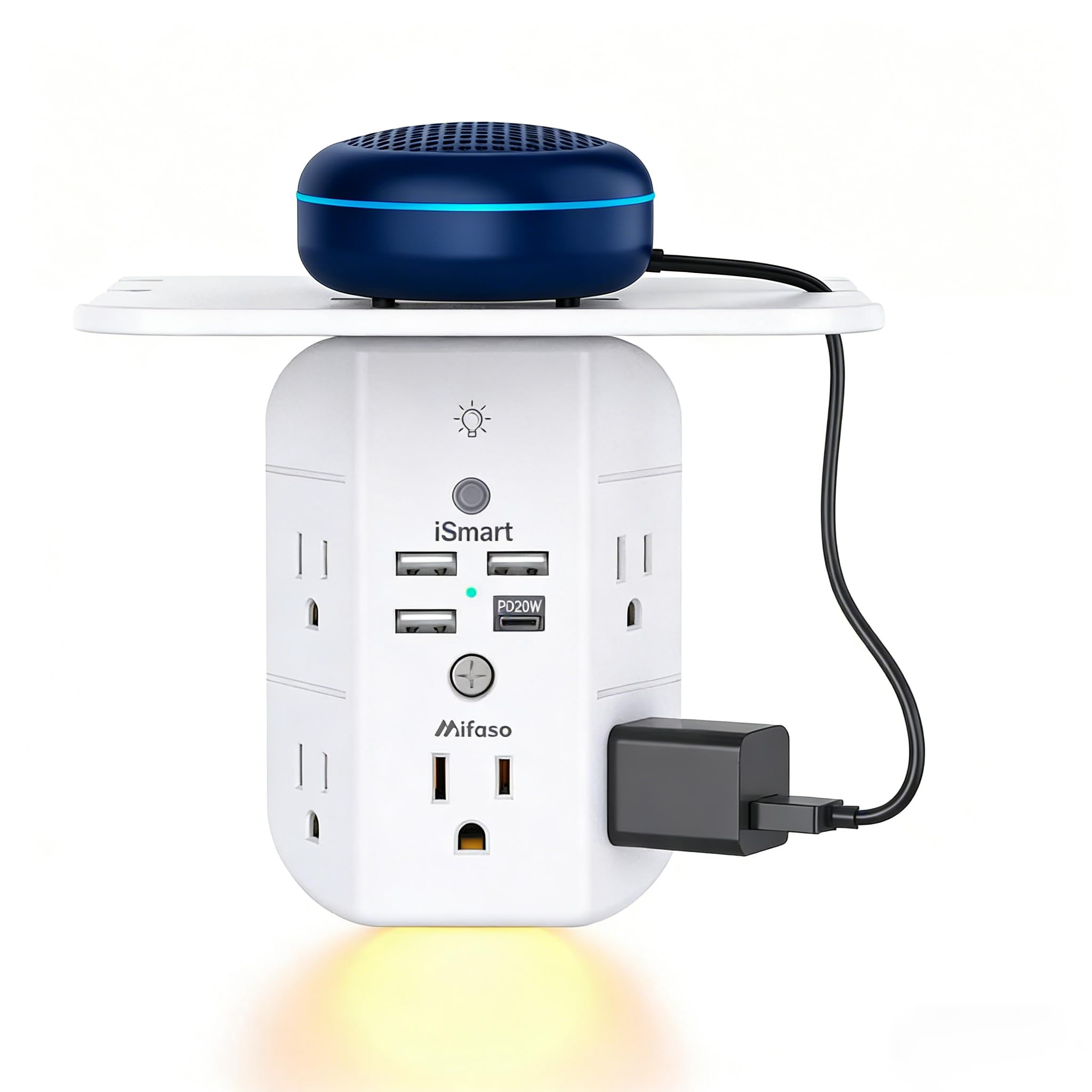 Mifaso Outlet Extender with Shelf and Night Light, 1800J Surge Pr by Mifaso - Angle View 10