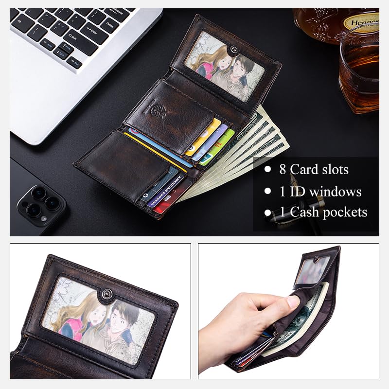 SCHLATUM Trifold Wallet for Men – RFID Leather Snap Wallet