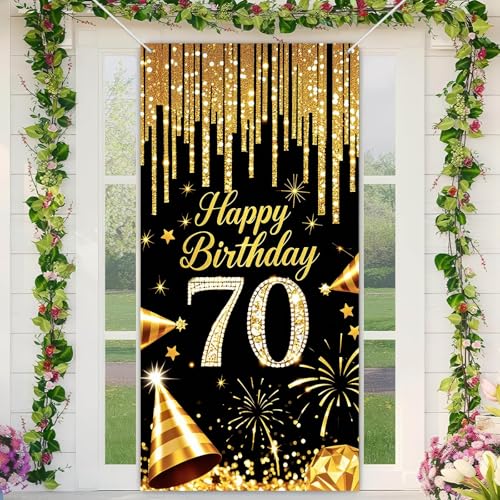 HOMETITUTE 70th Birthday Door Cover 35x71 Inch Black Gold - Product Imagery
