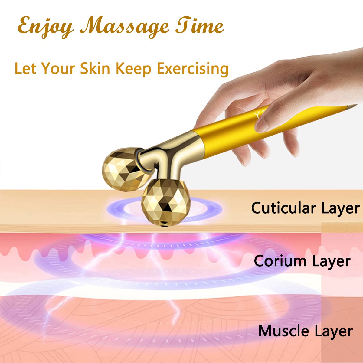 Yeamon 2 in 1 Face Massager Golden Facial Electric 3D Roller - Yeamon Official Imagery - 3